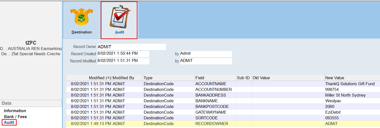 AuditTabDestinationCode