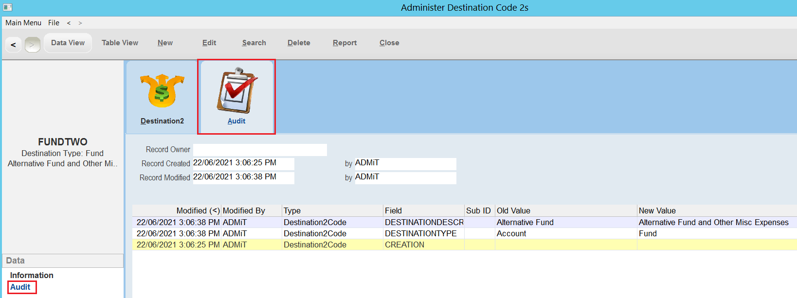 DestinationCode2Audit
