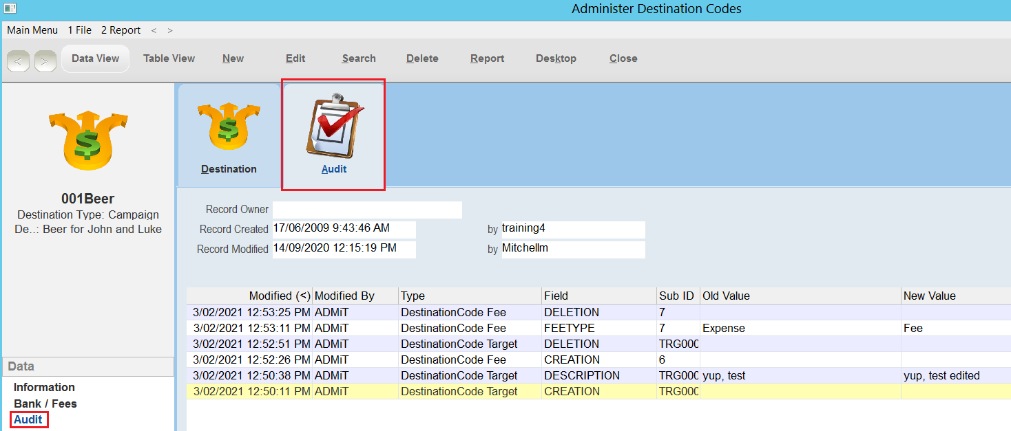 DestinationCodeAudit